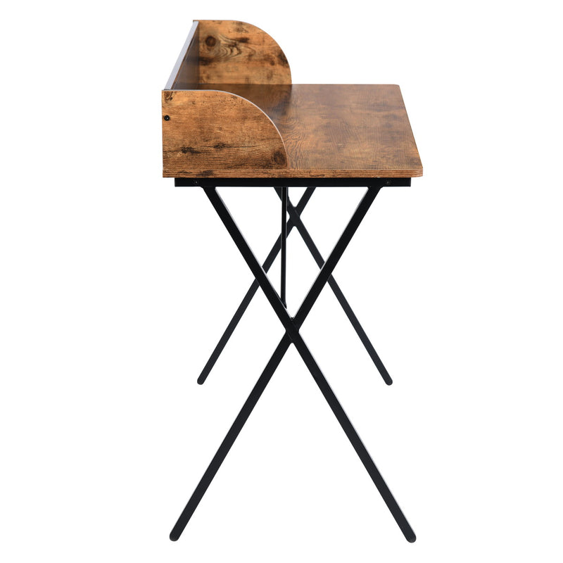 Vintage Brown Mesh Back Desk - Industrial X-Leg Design