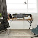 Vintage Brown Mesh Back Desk - Industrial X-Leg Design