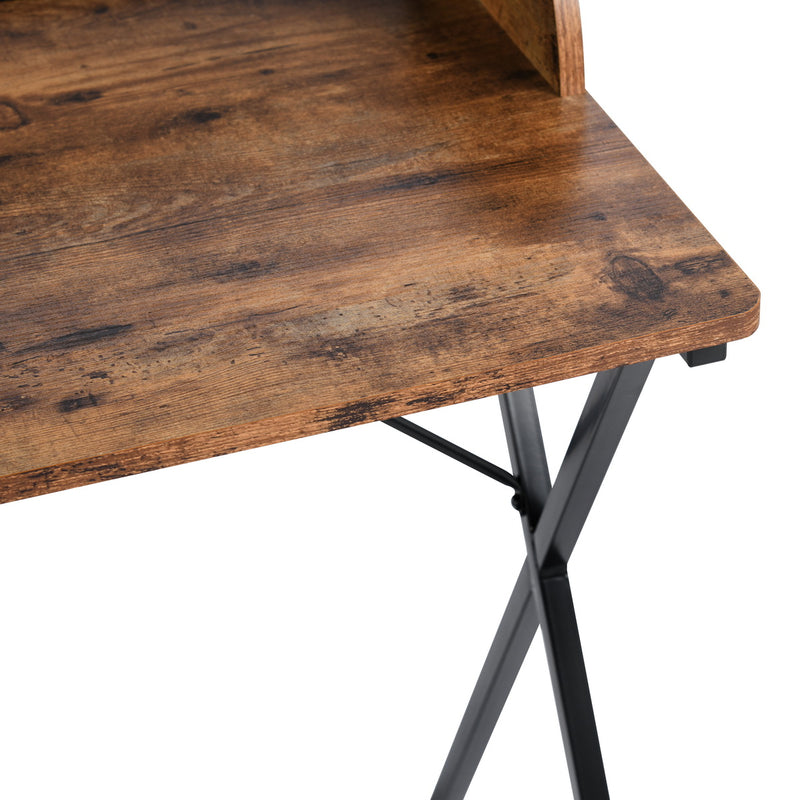 Vintage Brown Mesh Back Desk - Industrial X-Leg Design