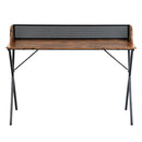 Vintage Brown Mesh Back Desk - Industrial X-Leg Design
