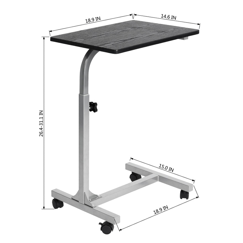 Adjustable Rolling Bedside Table with Black, Vintage Brown, or Wood Top - Compact and Mobile