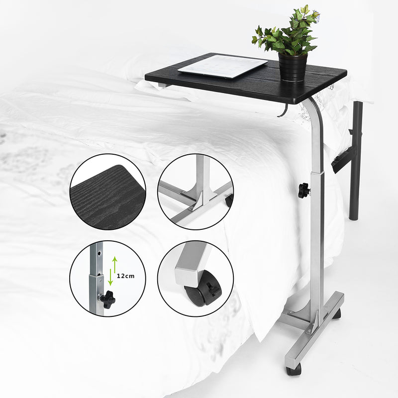 Adjustable Rolling Bedside Table with Black, Vintage Brown, or Wood Top - Compact and Mobile