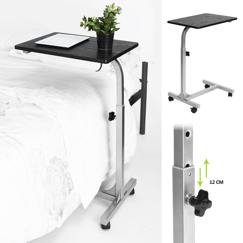 Adjustable Rolling Bedside Table with Black, Vintage Brown, or Wood Top - Compact and Mobile