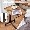 Adjustable Rolling Bedside Table with Black, Vintage Brown, or Wood Top - Compact and Mobile