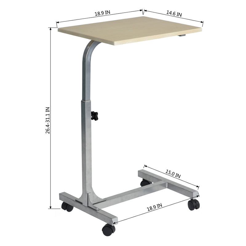 Adjustable Rolling Bedside Table with Black, Vintage Brown, or Wood Top - Compact and Mobile