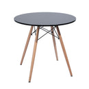 Modern Round Dining Table with Black or White Top and Wooden Legs