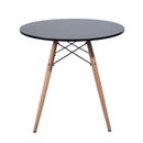 Modern Round Dining Table with Black or White Top and Wooden Legs