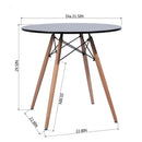 Modern Round Dining Table with Black or White Top and Wooden Legs