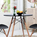 Modern Round Dining Table with Black or White Top and Wooden Legs