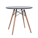 Modern Round Dining Table with Black or White Top and Wooden Legs