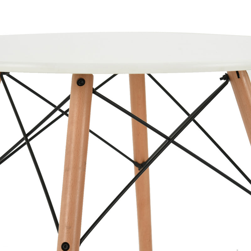 Modern Round Dining Table with Black or White Top and Wooden Legs