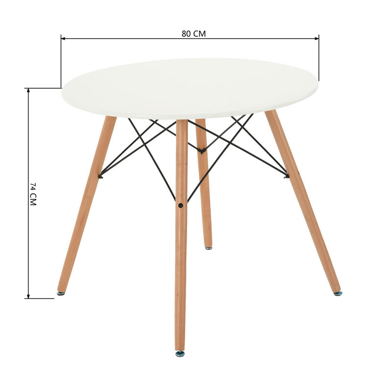 Modern Round Dining Table with Black or White Top and Wooden Legs
