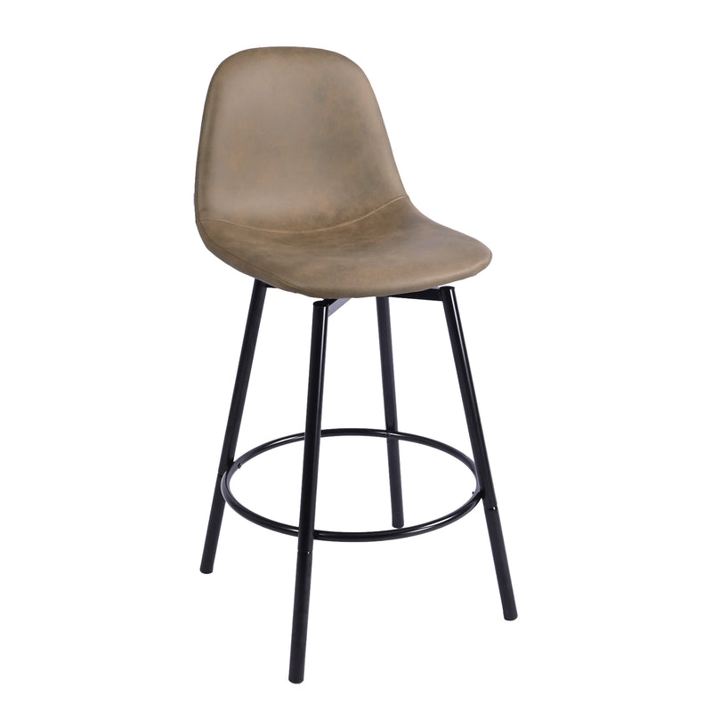 Modern 38in Barstools Set of 2 with Brown Faux Leather Seat and Black Metal Frame