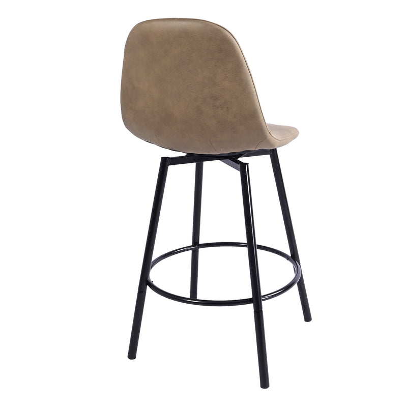 Modern 38in Barstools Set of 2 with Brown Faux Leather Seat and Black Metal Frame