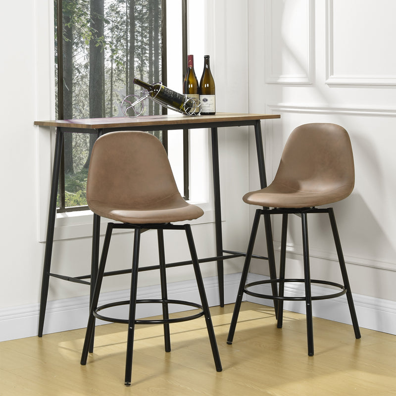 Modern 38in Barstools Set of 2 with Brown Faux Leather Seat and Black Metal Frame