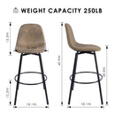 28in Height Set of 2 Modern Swivel Bar Stools with Upholstered Seats