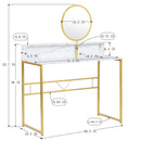 Modern White Marble Vanity Table with Gold Legs and Round Mirror