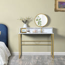 Modern White Marble Vanity Table with Gold Legs and Round Mirror