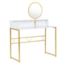 Modern White Marble Vanity Table with Gold Legs and Round Mirror