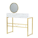 Modern White Marble Vanity Table with Gold Legs and Round Mirror