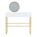 Modern White Marble Vanity Table with Gold Legs and Round Mirror
