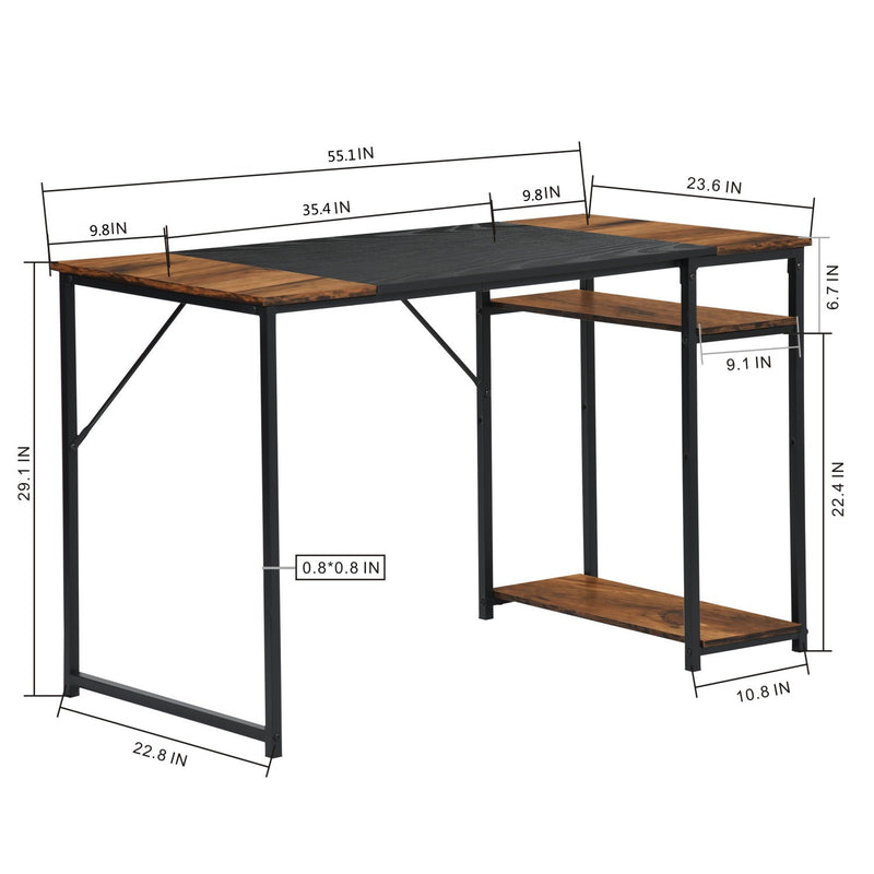 140CM Modern Industrial Style Desk – Spacious and Stylish Workspace Solution，Black Brown/Black White