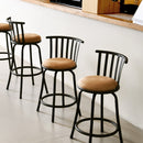 Set of 3 Adjustable Height Barstools with 360° Swiveling Seat – Black Metal Frame with Beige Cushioned Seat