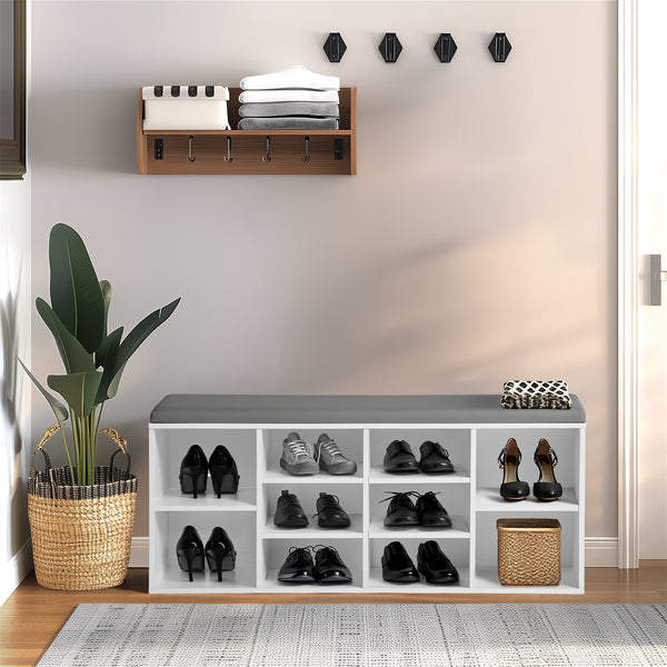 40-Inch Shoe Storage Bench with Cushion – White Organizer