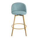 Set of 2 Modern Adjustable 360° Swivel Barstools - Aqua Blue Fabric