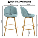 Set of 2 Modern Adjustable 360° Swivel Barstools - Aqua Blue Fabric