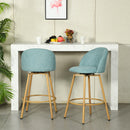 Set of 2 Modern Adjustable 360° Swivel Barstools - Aqua Blue Fabric