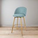 Set of 2 Modern Adjustable 360° Swivel Barstools - Aqua Blue Fabric