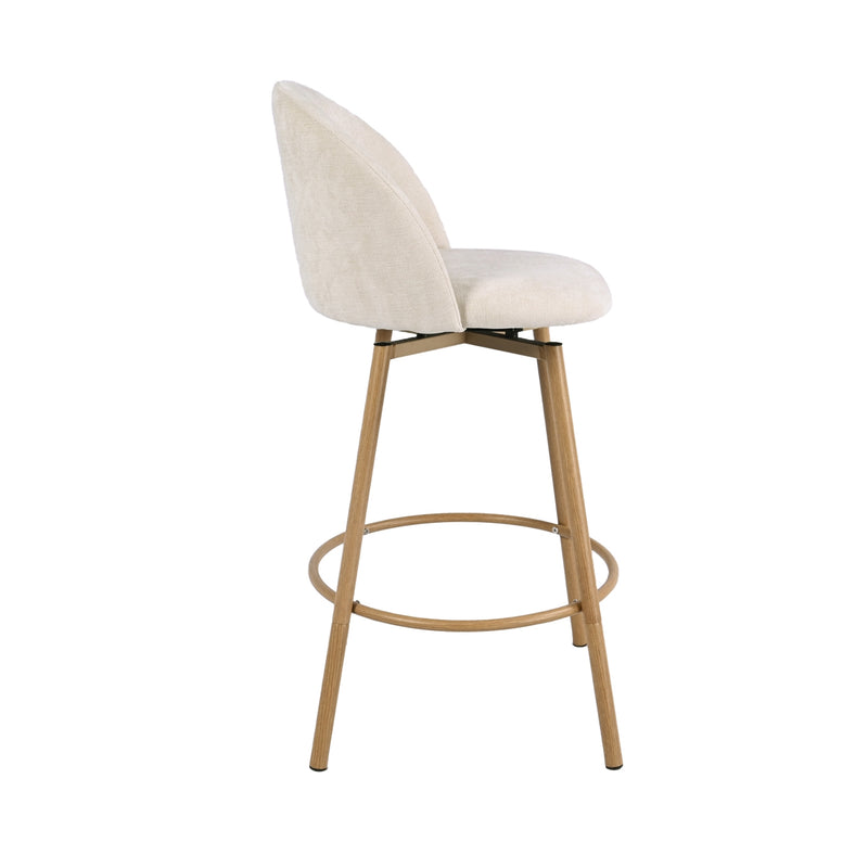 Set of 2 Modern Counter-Height Bar Stool – Biscuit Upholstery with Gold Metal Frame (250 lb Weight Capacity)