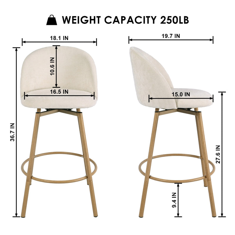 Set of 2 Modern Counter-Height Bar Stool – Biscuit Upholstery with Gold Metal Frame (250 lb Weight Capacity)