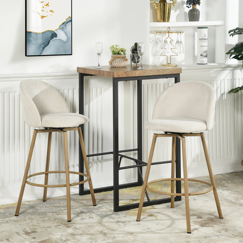 Set of 2 Modern Counter-Height Bar Stool – Biscuit Upholstery with Gold Metal Frame (250 lb Weight Capacity)