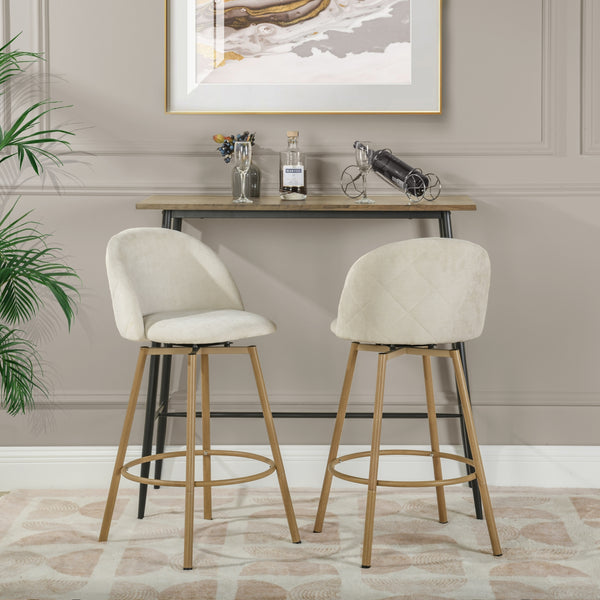 Set of 2 Modern Counter-Height Bar Stool – Biscuit Upholstery with Gold Metal Frame (250 lb Weight Capacity)