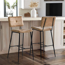 Industrial 29.5in Bar Stool Set of 2, Brown PU Leather