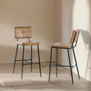 Industrial 29.5in Bar Stool Set of 2, Brown PU Leather