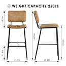 Industrial 29.5in Bar Stool Set of 2, Brown PU Leather