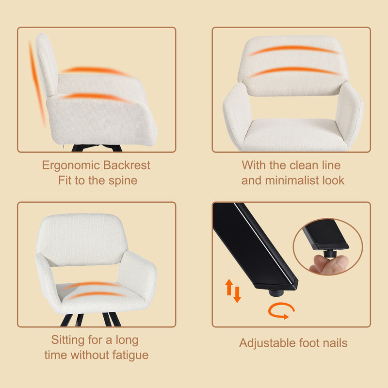 Set of 2 Modern Swivel Armchairs with Ergonomic Backrests – Beige Fabric with Adjustable Foot Nails