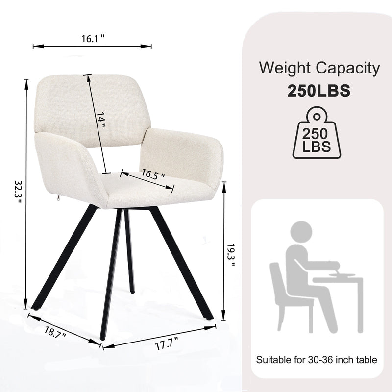 Set of 2 Modern Swivel Armchairs with Ergonomic Backrests – Beige Fabric with Adjustable Foot Nails
