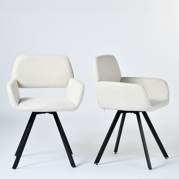 Set of 2 Modern Swivel Armchairs with Ergonomic Backrests – Beige Fabric with Adjustable Foot Nails