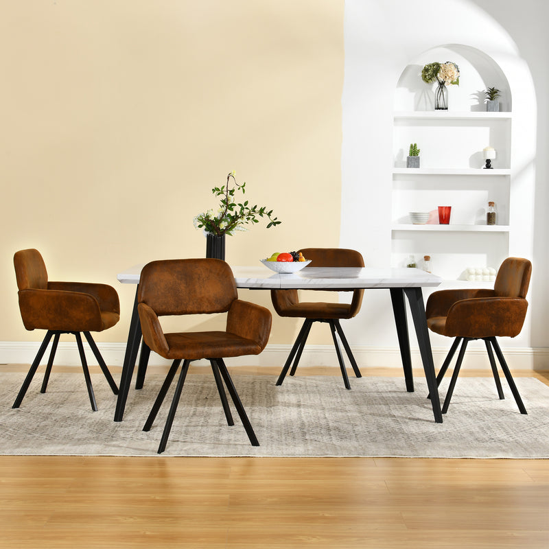 Set of 2 Swivel Armchair with Ergonomic Backrest – Vintage Brown Suede Fabric