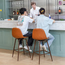 26.4In Set of 2 Ergonomic Counter Stool with 360° Swivel – Cognac PU Leather with Walnut Metal Legs for Home, Kitchen