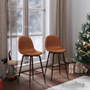 26.4In Set of 2 Ergonomic Counter Stool with 360° Swivel – Cognac PU Leather with Walnut Metal Legs for Home, Kitchen