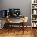 26.4In Set of 2 Ergonomic Counter Stool with 360° Swivel – Cognac PU Leather with Walnut Metal Legs for Home, Kitchen