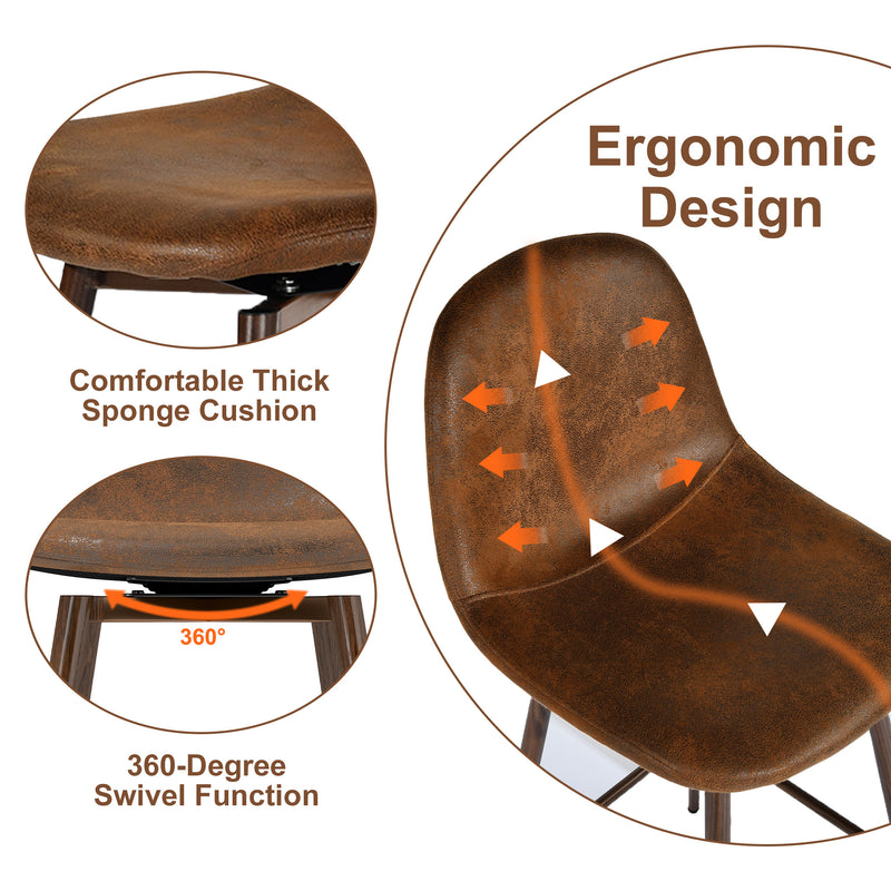 Counter Stool with Suede Brown Upholstery, Walnut Metal Leg, 360° Swivel – Ideal for Kitchens and Bars