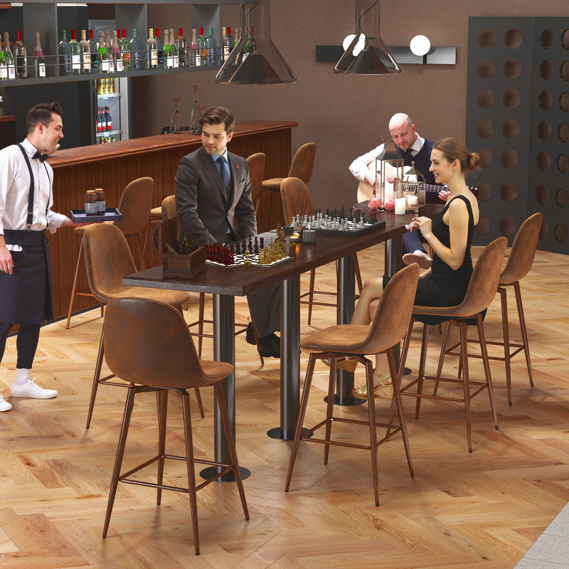 Counter Stool with Suede Brown Upholstery, Walnut Metal Leg, 360° Swivel – Ideal for Kitchens and Bars