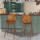 Counter Stool with Suede Brown Upholstery, Walnut Metal Leg, 360° Swivel – Ideal for Kitchens and Bars