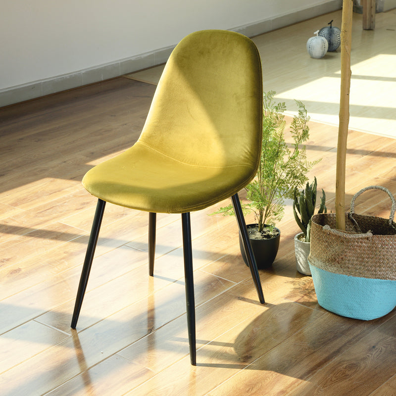 Set of 2 Charlton Velvet Swivel Chair – Ergonomic Backrest, Luxurious Yellow Velvet, Black Metal Legs&nbsp;